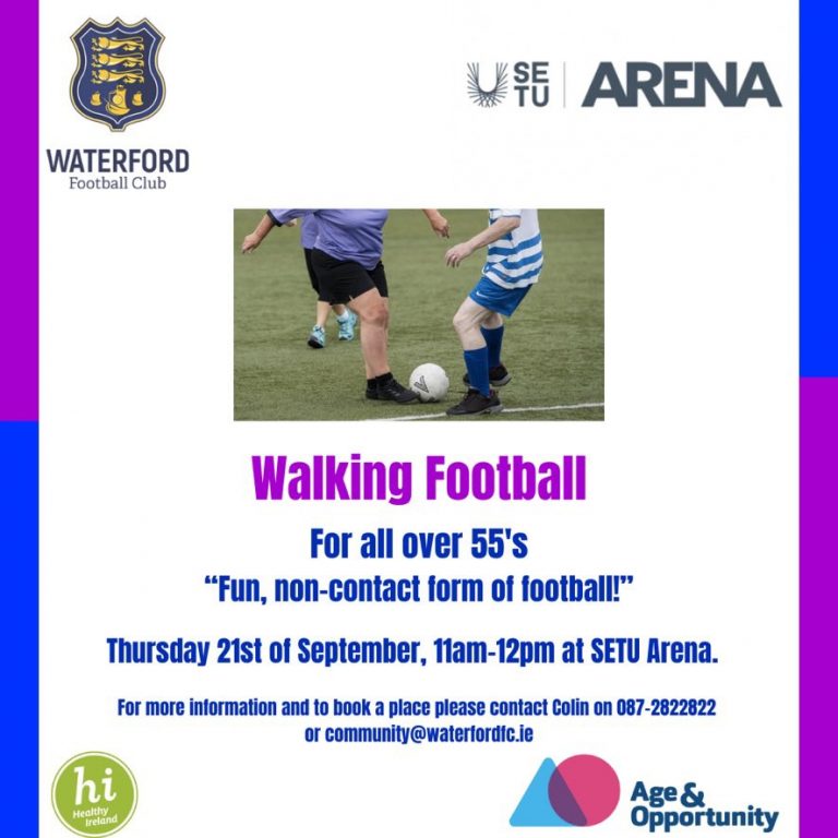 Walking Football Thursday as part of our Community initiatives for all over 55s in SETU Arena 768x768