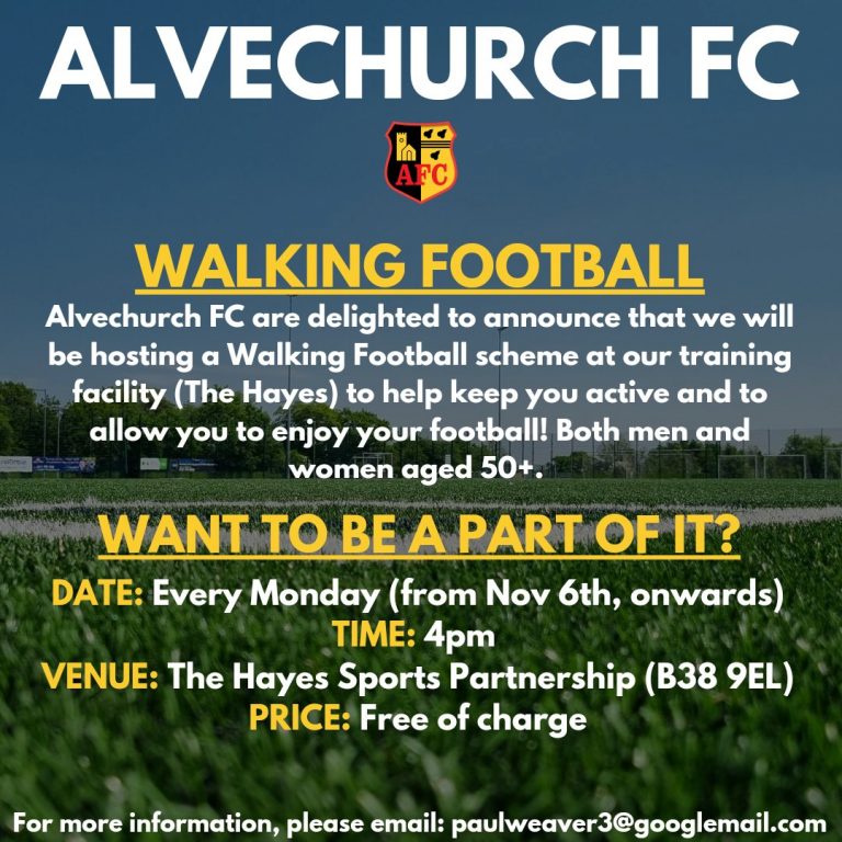 Alvechurch FC FREE Walking Football every Monday from Nov 6th 4pm Hayes Sports Partnership 1 768x768