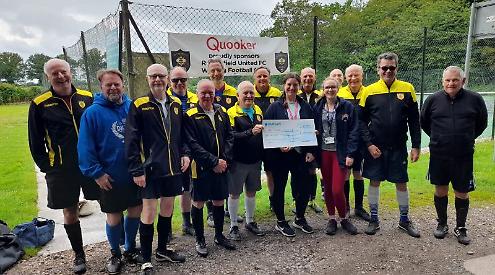 WALKING football team have raised £500 for a hospital cardiac rehabilitation unit. The players are members of Rotherfield United FC, which is based at Bishopswood sports ground in Gallowstree Common, and most of them are over 60. They raised the money by holding social events including days at the races and group dinners. The footballers chose to support the unit at the Royal Berkshire Hospital in Reading because a number of their fellow players were treated there.