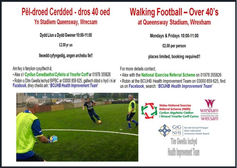 Walking Football Betsi Cadwaladr Uni BCUHB Health Improvement Team Mon Fri 10 11am Wrexham 1 768x546