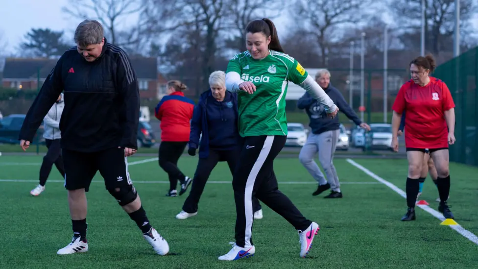 Lauri Chandler, 62, from Whitley Bay in North Tyneside, said after watching her boys play football and supporting them, she could now play and make them proud.
The Wansbeck Wanderers midfielder said: "I'd been playing a little every day in the local park but their was no provision for women in my area until recent years."
The mother-of-two said "like-minded" women had got together to pay for equipment themselves and travel long distances because there had been no pathway for them to progress.