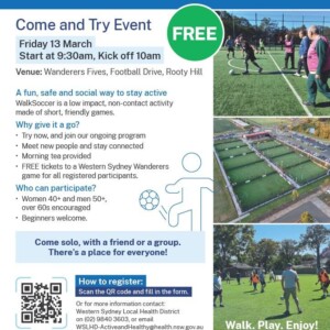 Delivered in collaboration with Walking Football NSW, Blacktown City Council, Western Sydney Local Health District and the Western Sydney Wanderers FC, the program highlights the power of football to bring communities together and create meaningful social impact. The initiative officially launched during Seniors Week with a successful Come and Try session at Wanderers Fives, attracting more than 50 participants from across Western Sydney.