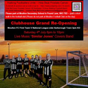 Walking Footballers Unite – Help Beat Prostate Cancer 12- Hour Walking Football Match Fund Raising for Prostate Cancer UK Saturday 4th July 2026 7am-7pm
