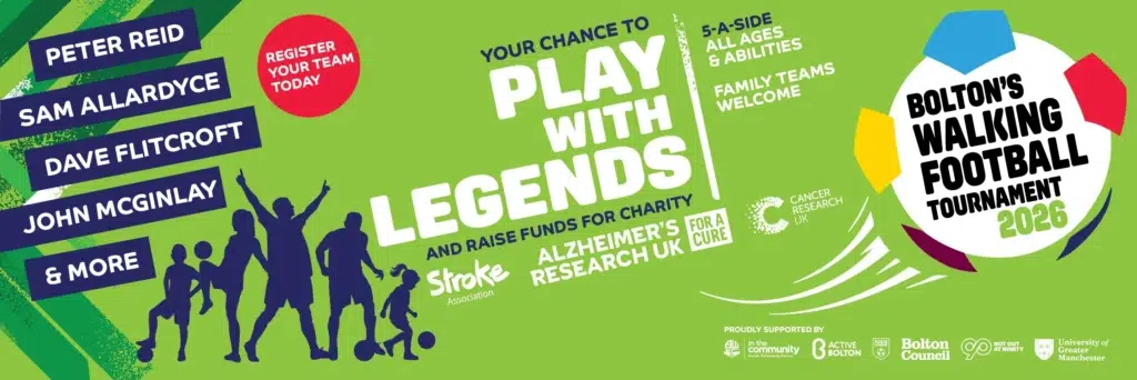 Members of the public, family teams, workplace teams and community groups all have the chance to enter a team, compete for a trophy, and walk away with a medal on the day.
Teams will also have the chance to play against Bolton Wanderers FC Legends.
The tournament is part of Ken Heathcote's NotOutAt90 campaign, and proceeds will support the Stroke Association, Cancer Research UK, and the Alzheimer's Society.
