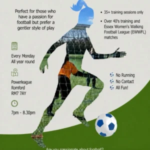 Romford Walking Football Club is now looking for more women to join the team. Whether you have played football before or have never kicked a ball in your life, Michelle wants women to know that there is a place for them. It could be the perfect opportunity to get fitter, make new friends and rediscover your love of football. If you are interested in joining the ladies’ walking football sessions, contact Michelle Harris at Romford Walking Football Club for more information on 07930342377.